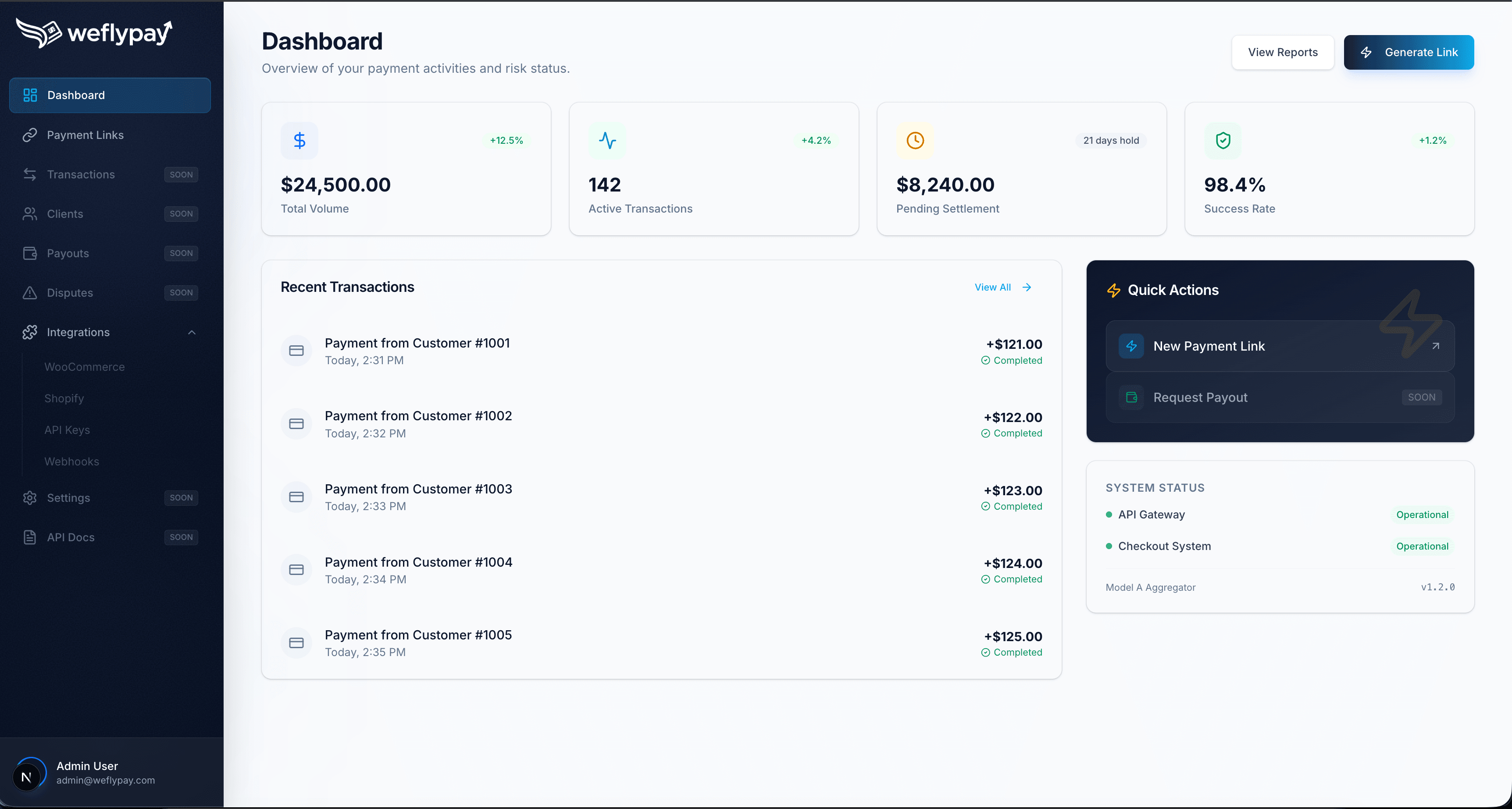 WeflyPay Dashboard